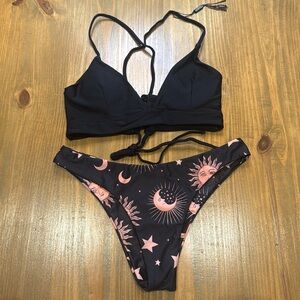 Zaful black celestial print Bikini size 6 Medium NWOT buttery soft braided strap